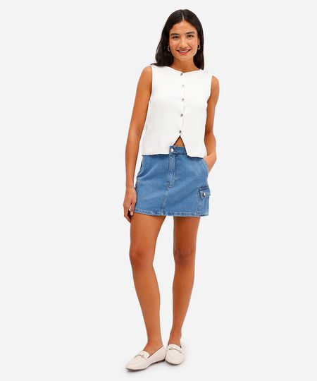 minissaia cargo feminina cintura média azul 34 minissaia cargo feminina cintura média azul 34