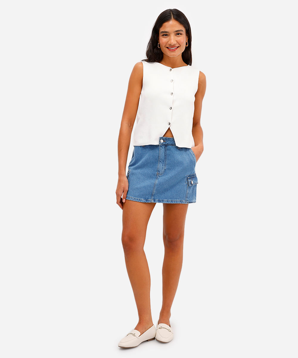 minissaia cargo feminina cintura média azul