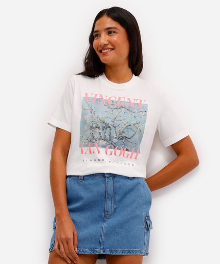 camiseta feminina de algodão vincent van gogh off white P camiseta feminina de algodão vincent van gogh off white P