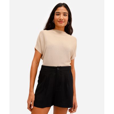 blusa feminina de tricot canelada bege