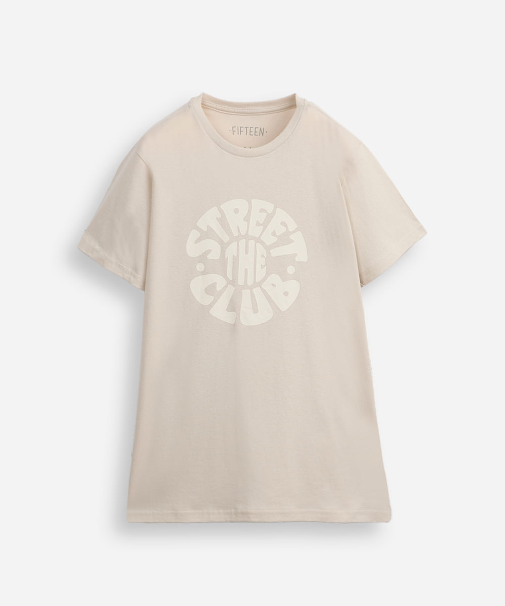 camiseta juvenil de algodão manga curta street the club bege