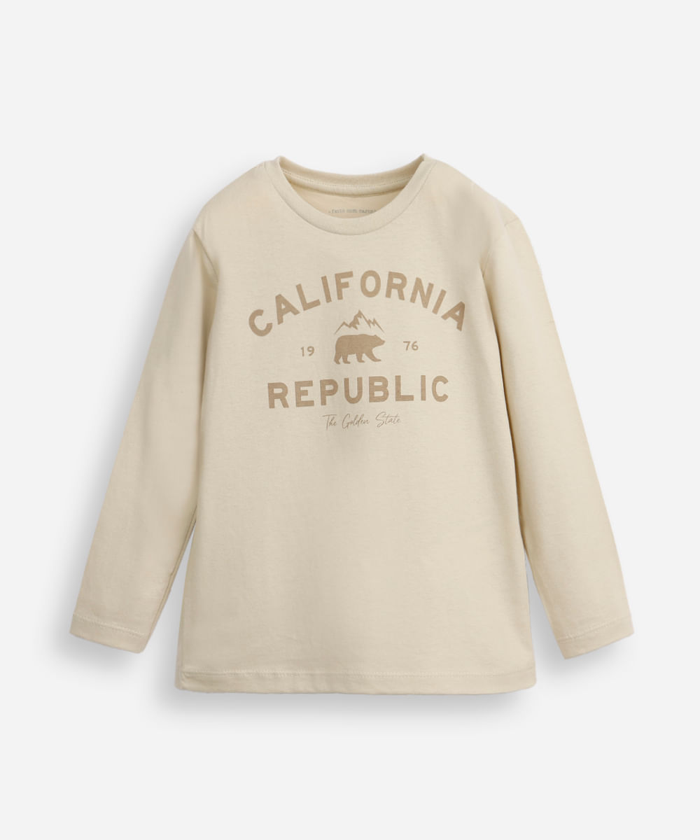 blusa de algodão infantil manga longa california bege