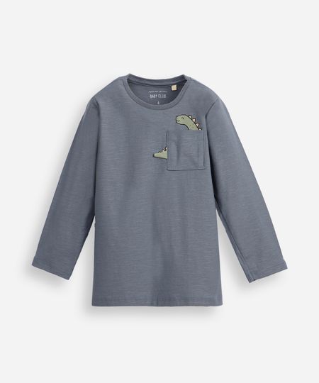 blusa de algodão infantil manga longa dinossauro azul 3 blusa de algodão infantil manga longa dinossauro azul 3