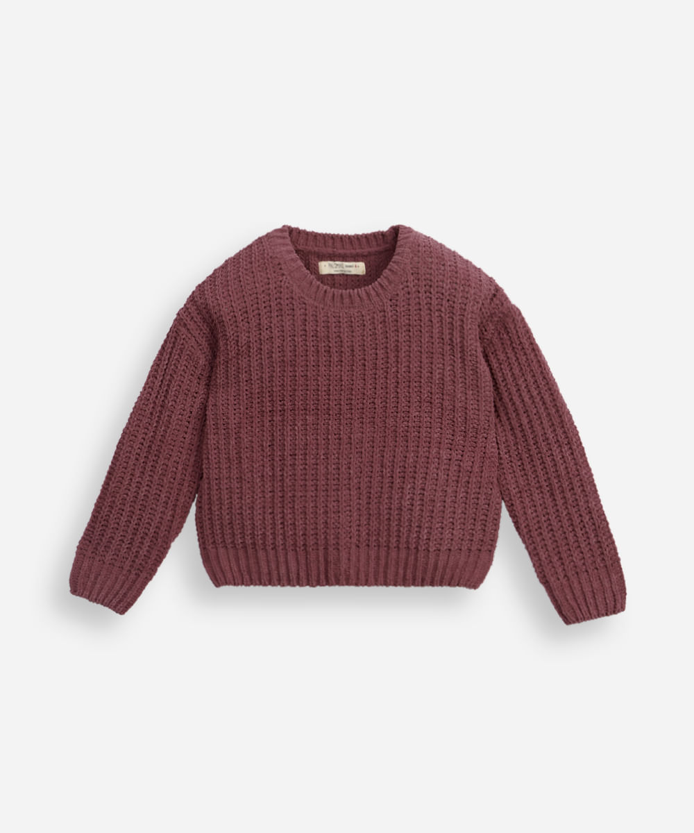 suéter infantil de tricot chenille manga longa rosa