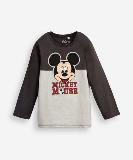camiseta infantil de algodão com recorte mickey mouse cinza 2 camiseta infantil de algodão com recorte mickey mouse cinza 2