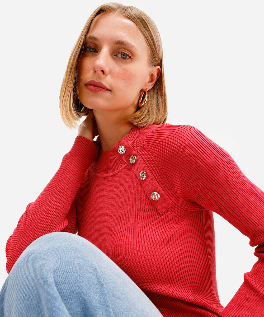 suéter feminino de tricot canelado rosa