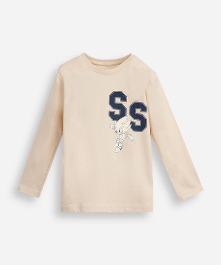 camiseta infantil de algodão manga longa sonic bege 4 camiseta infantil de algodão manga longa sonic bege 4