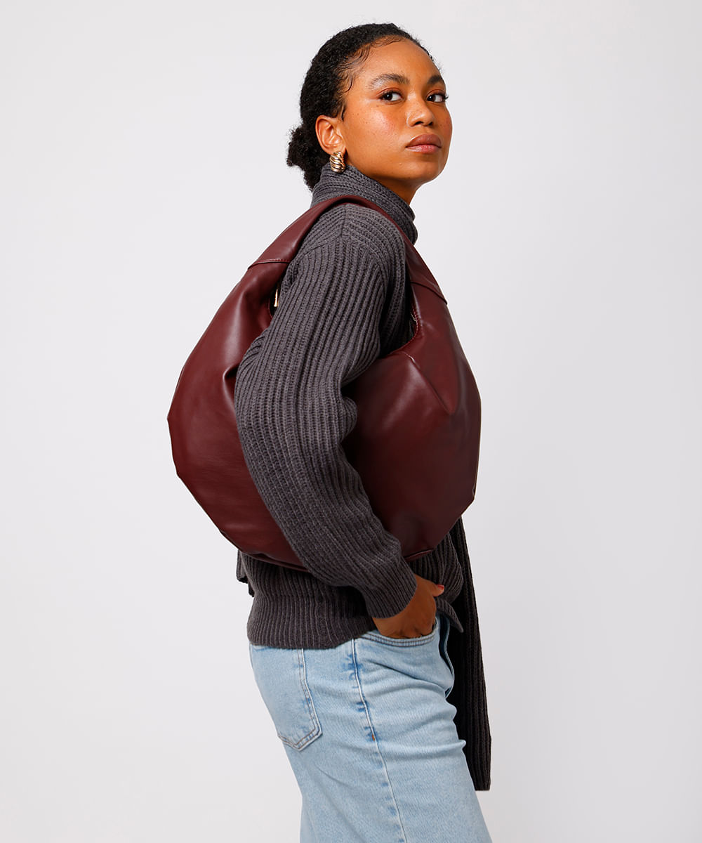 bolsa feminina shoulder com pregas mindset vinho escuro