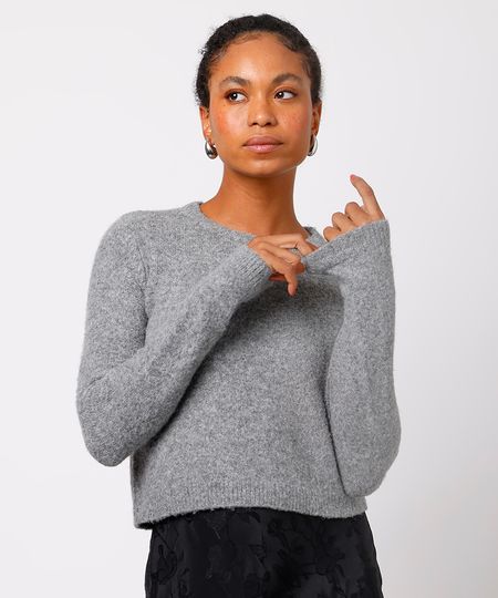 suéter feminino de tricot com lã mindset cinza P
