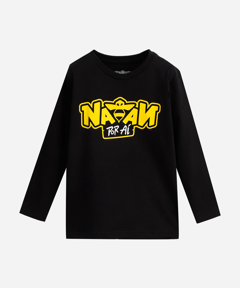 camiseta infantil de algodão natan manga longa preta