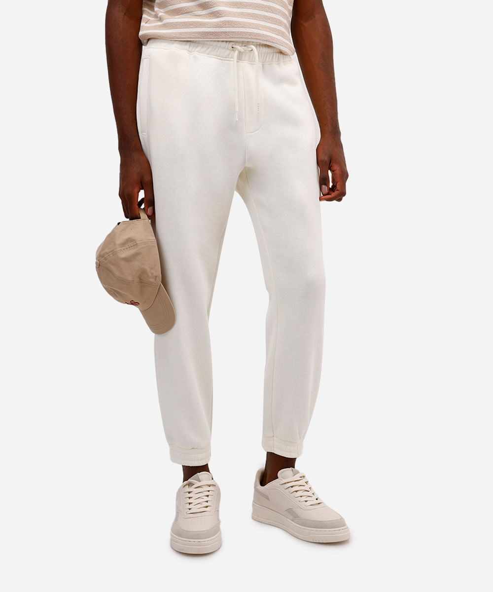 calça básica jogger masculina de moletom felpado off white