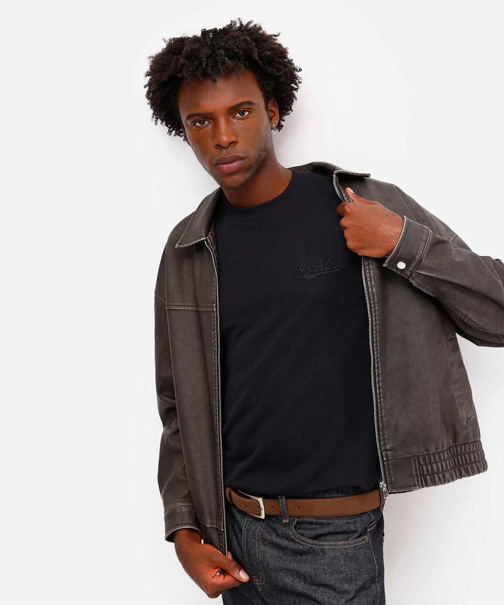 camiseta masculina de algodão manga curta brooklyn preta