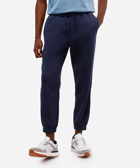 calça básica jogger masculina de moletom felpado azul GG