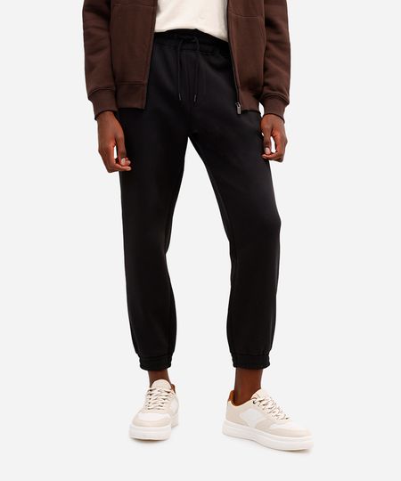 calça básica jogger masculina de moletom felpado preta GG