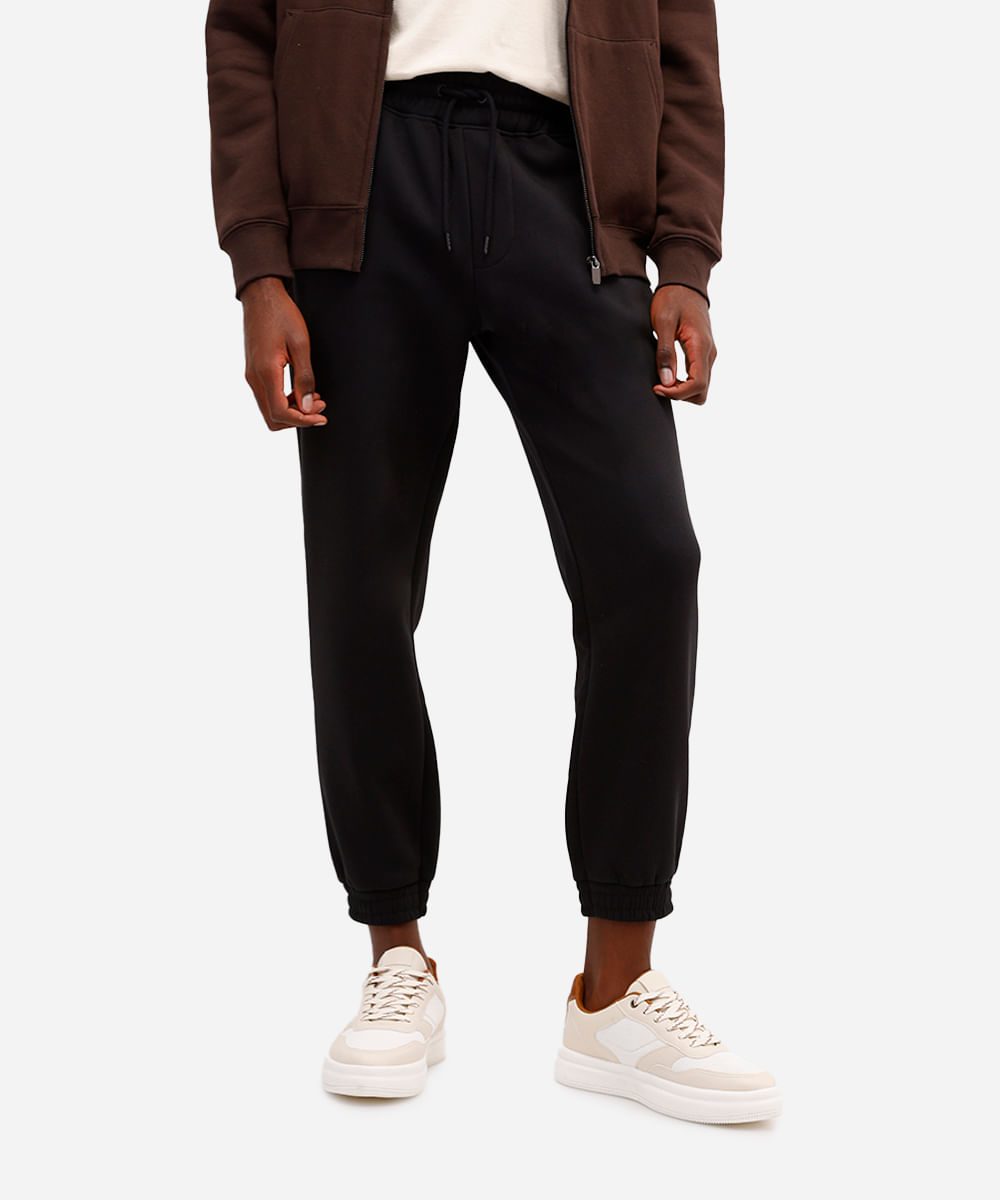 calça básica jogger masculina de moletom felpado preta