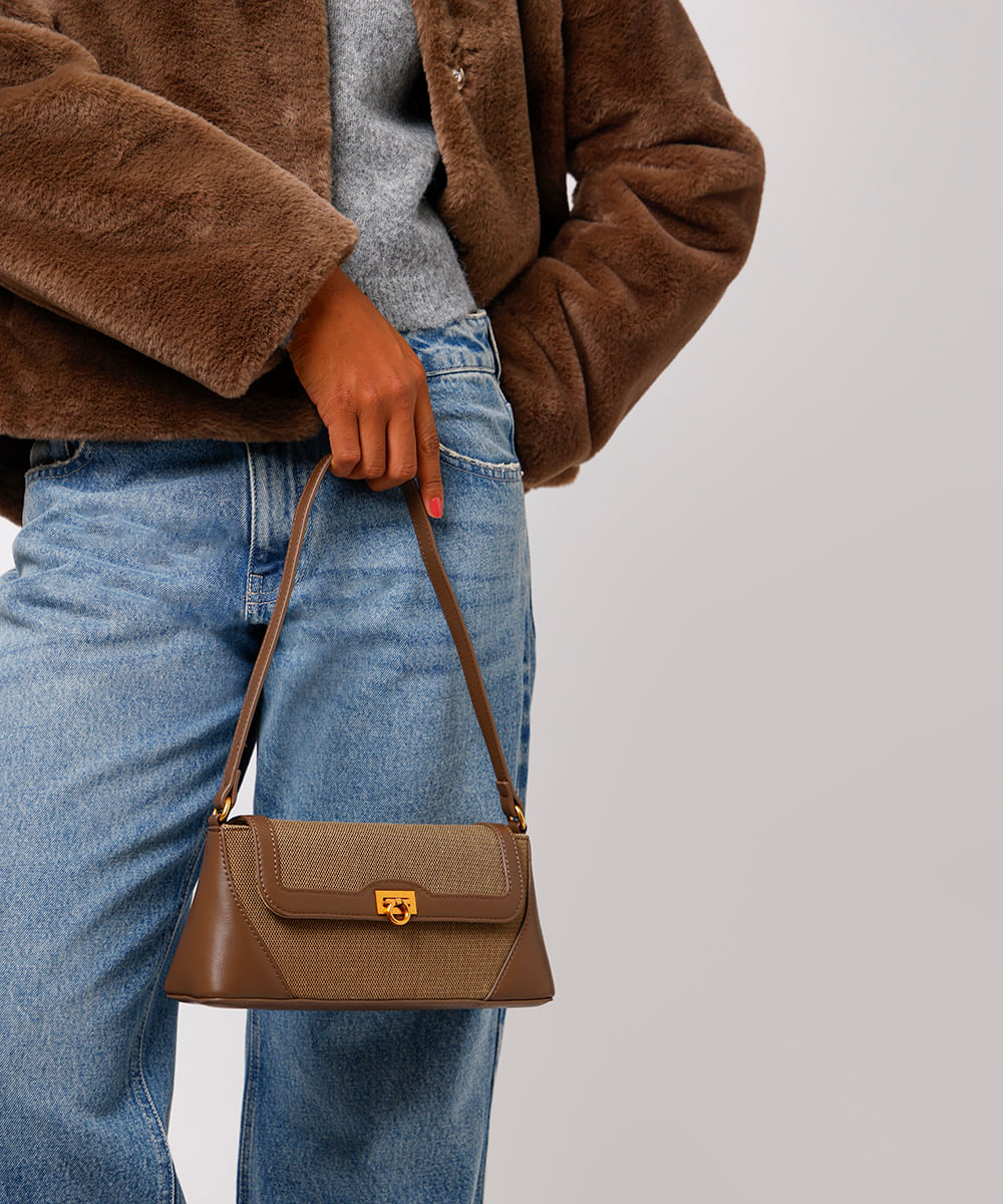 bolsa shoulder texturizada mindset marrom