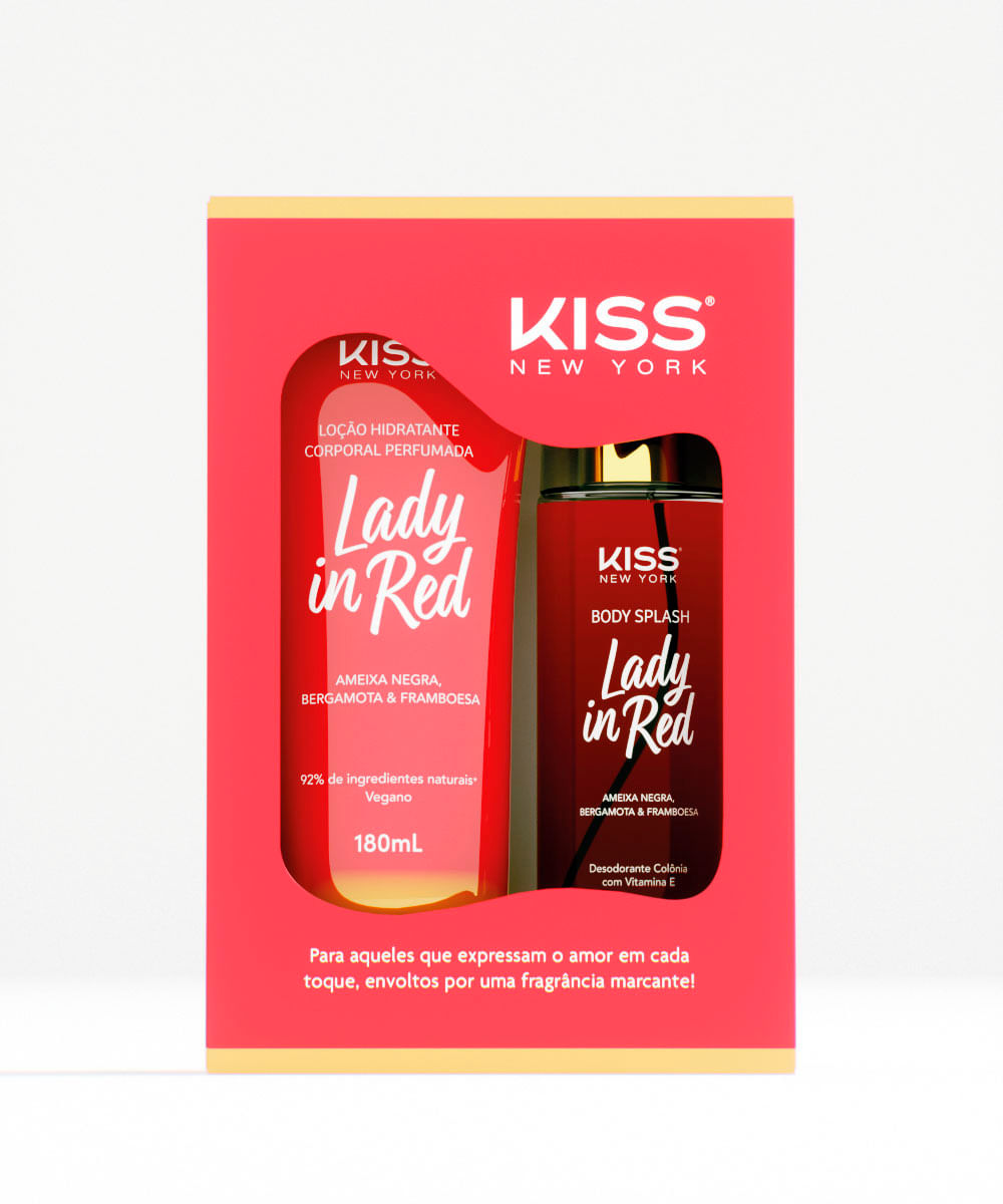 kit kiss new york lady in red loção corporal e body splash 180ml
