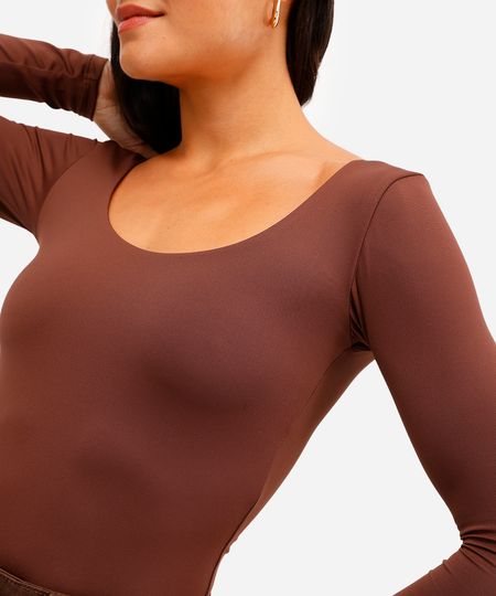 blusa feminina de poliamida manga longa marrom PP