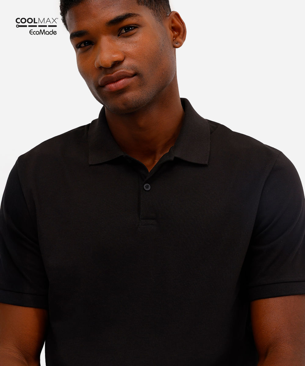 polo comfort masculina manga curta coolmax preta
