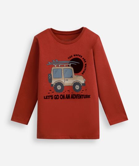 camiseta infantil de algodão manga longa jipe texturizada vermelho 1 camiseta infantil de algodão manga longa jipe texturizada vermelho 1