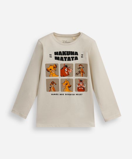 camiseta infantil de algodão manga longa o rei leão bege 3
