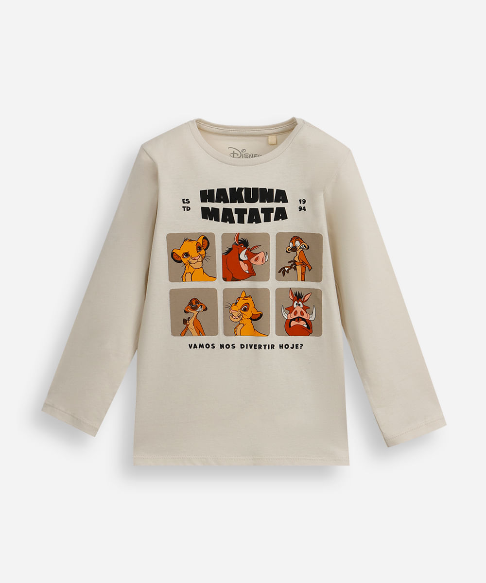 camiseta infantil de algodão manga longa o rei leão bege