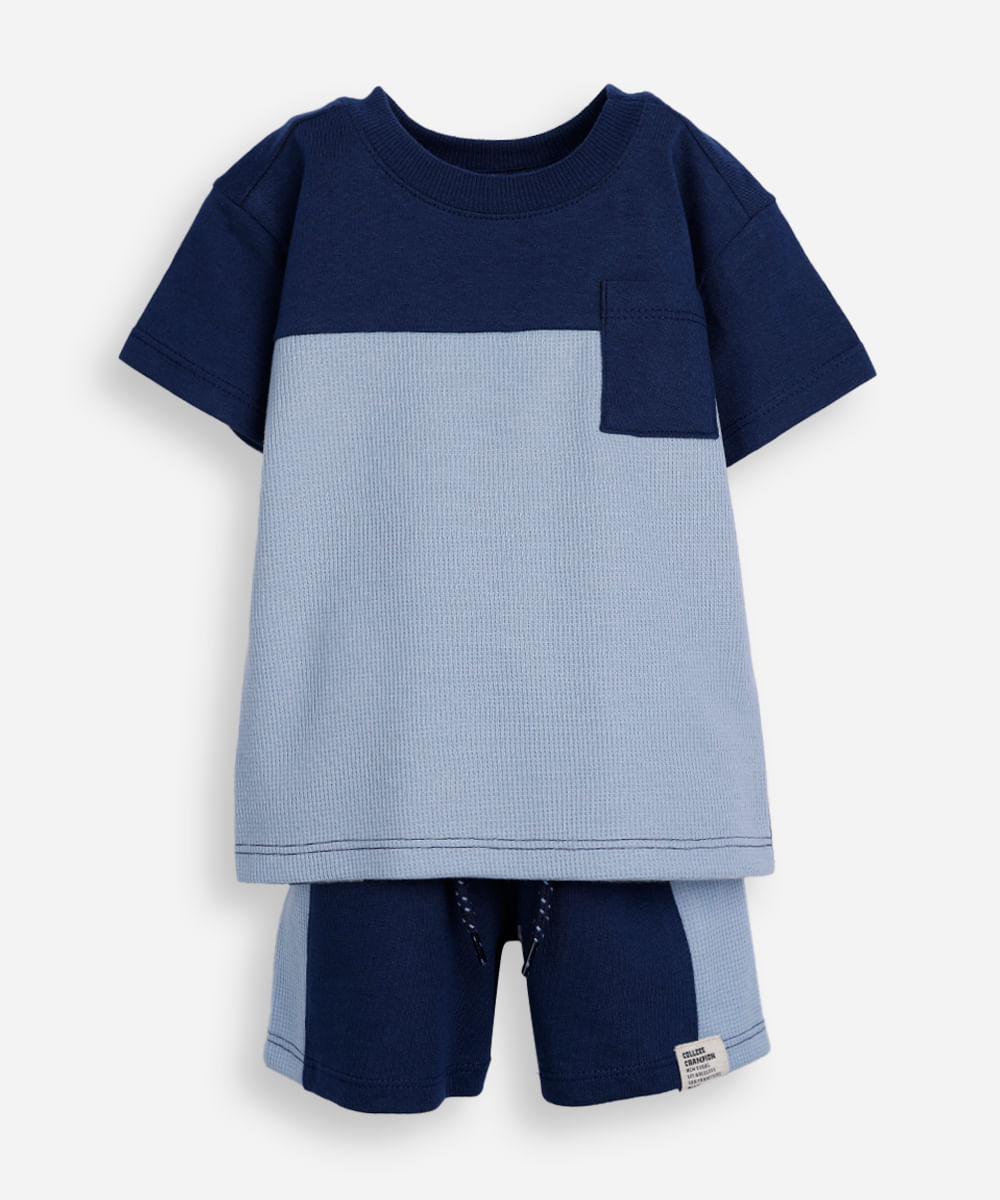 conjunto curto infantil com recorte azul