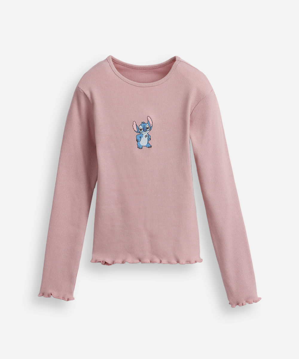 blusa de algodão infantil com fru fru stitch rosa