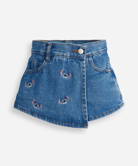 short saia juvenil jeans transpassado stitch azul 1