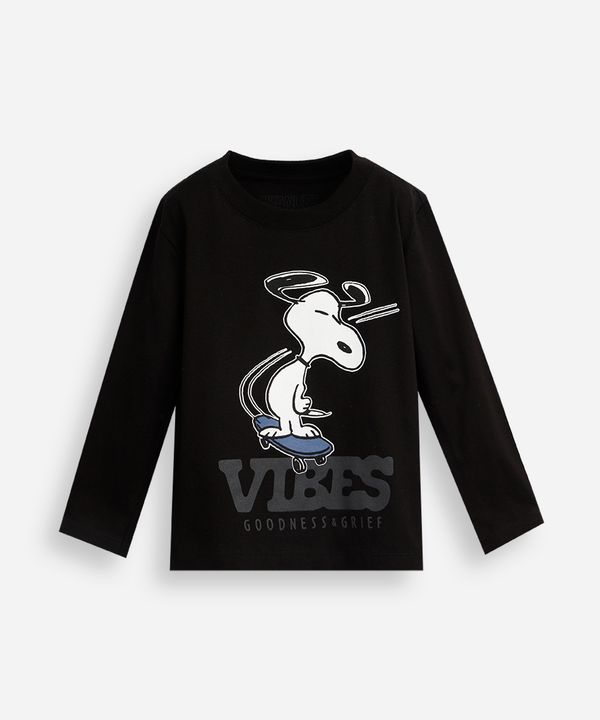 camiseta infantil de algodão manga longa snoopy preta 6
