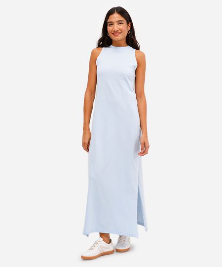 vestido longo de algodão básico preto - azul claro P