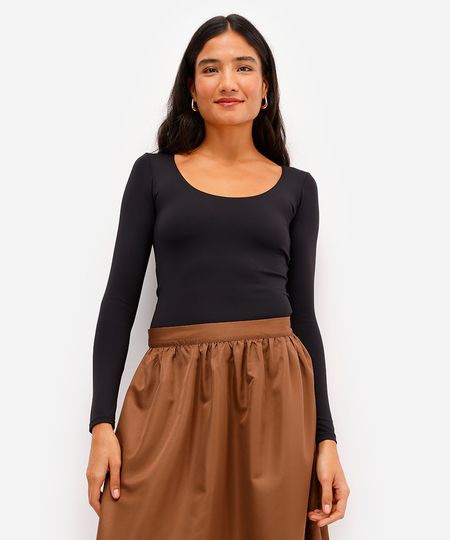 blusa feminina de poliamida manga longa preta P