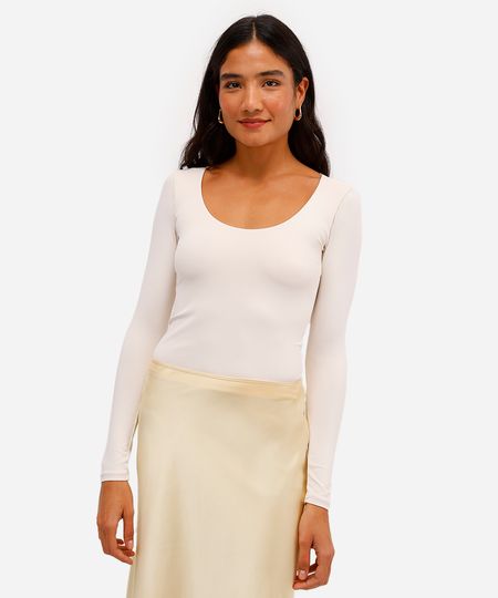 blusa feminina de poliamida manga longa bege M