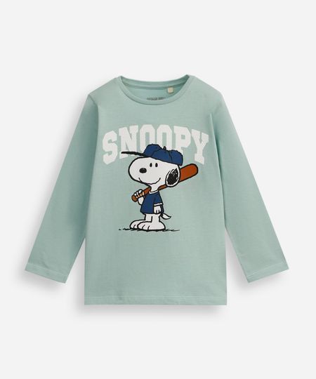 camiseta infantil de algodão manga longa snoopy verde 3 camiseta infantil de algodão manga longa snoopy verde 3