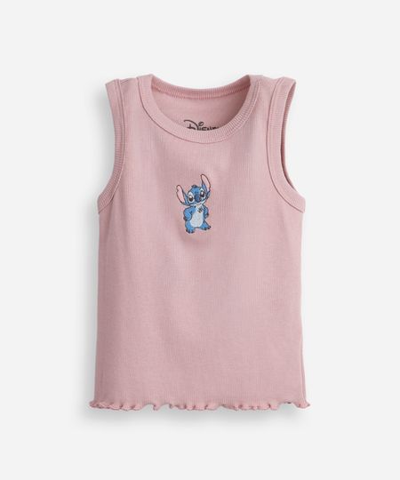 regata de algodão infantil stitch canelada rosa 10