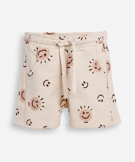 bermuda reta de moletom infantil carinhas bege 3