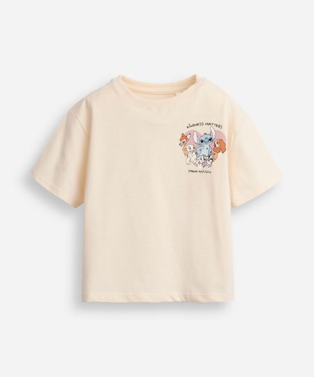 camiseta de algodão infantil manga curta amigos bege 12