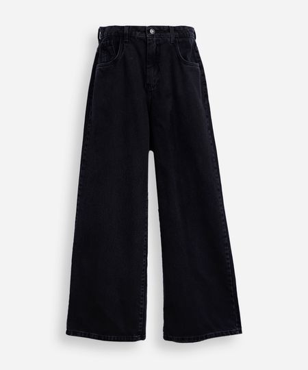 calça juvenil wide leg jeans preta 10