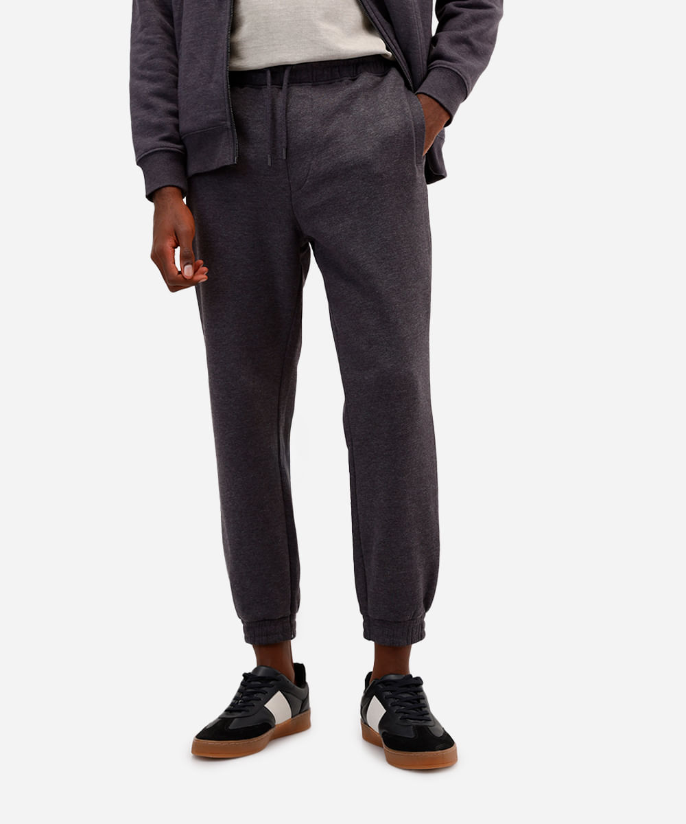 calça básica jogger masculina de moletom felpado cinza