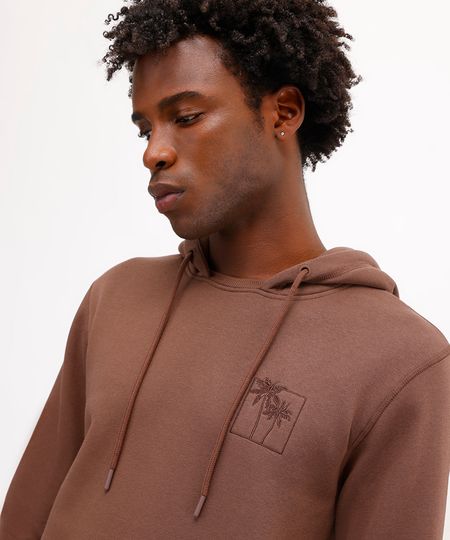 blusão masculino de moletom com capuz e bordado marrom G