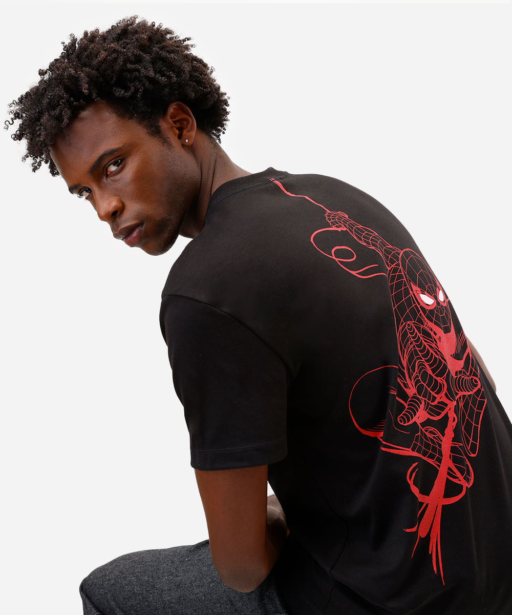 camiseta masculina de algodão homem aranha preta