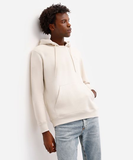 blusão masculino de moletom com capuz e bordado bege G blusão masculino de moletom com capuz e bordado bege G