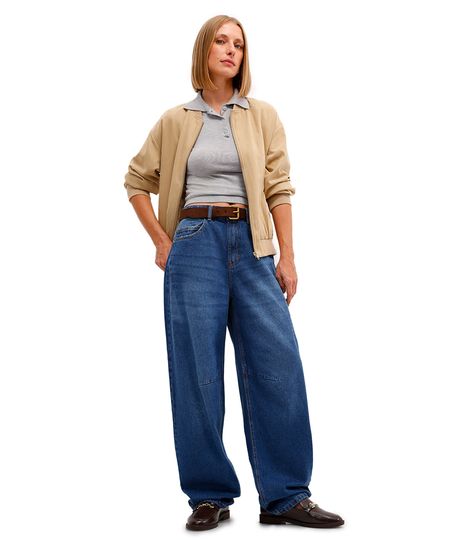 calça balloon feminina jeans cintura alta azul 36
