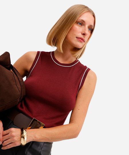 regata feminina de tricot decote redondo vinho P regata feminina de tricot decote redondo vinho P