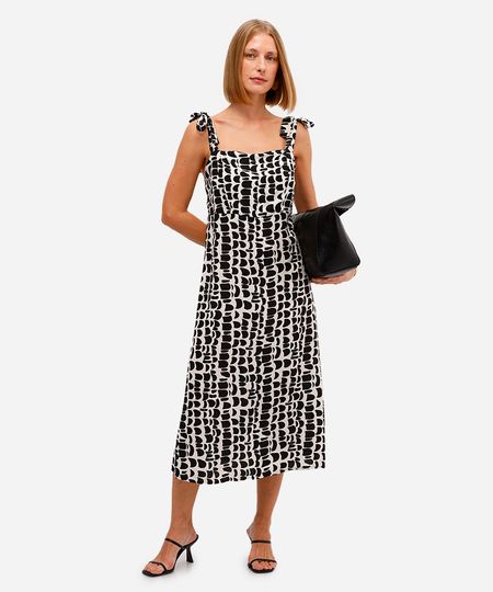 vestido midi feminino de viscose estampado off white PP