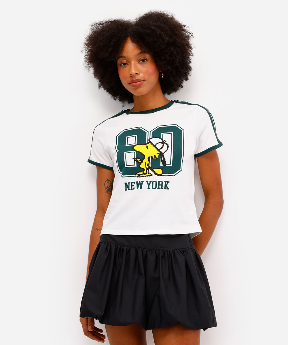 camiseta feminina de algodão snoopy off white