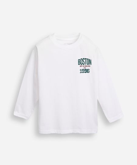 camiseta infantil de algodão manga longa boston off white 12