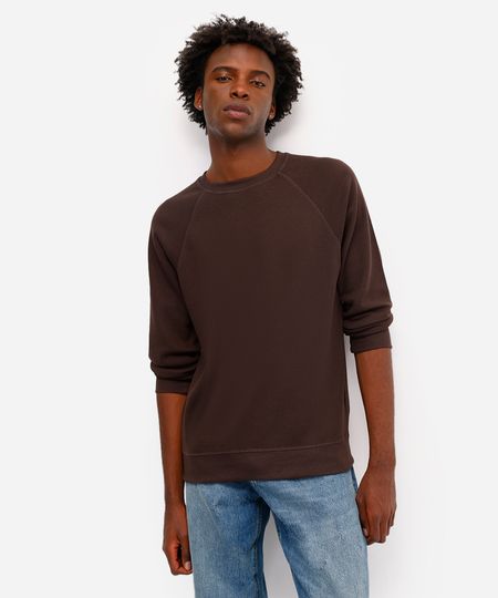 suéter básico masculino manga longa texturizado marrom P suéter básico masculino manga longa texturizado marrom P