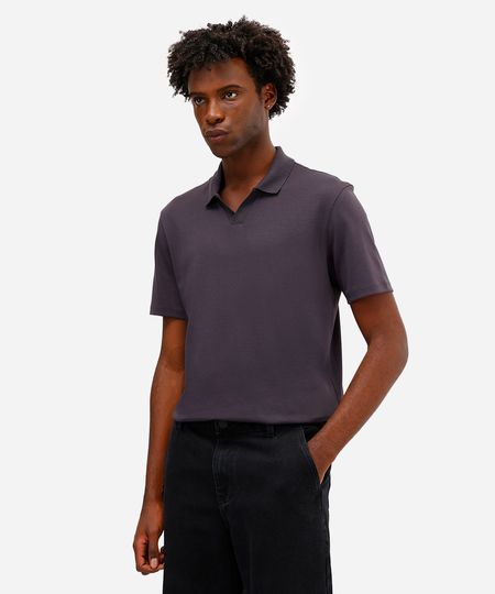 polo masculina de algodão peruano manga curta cinza GG