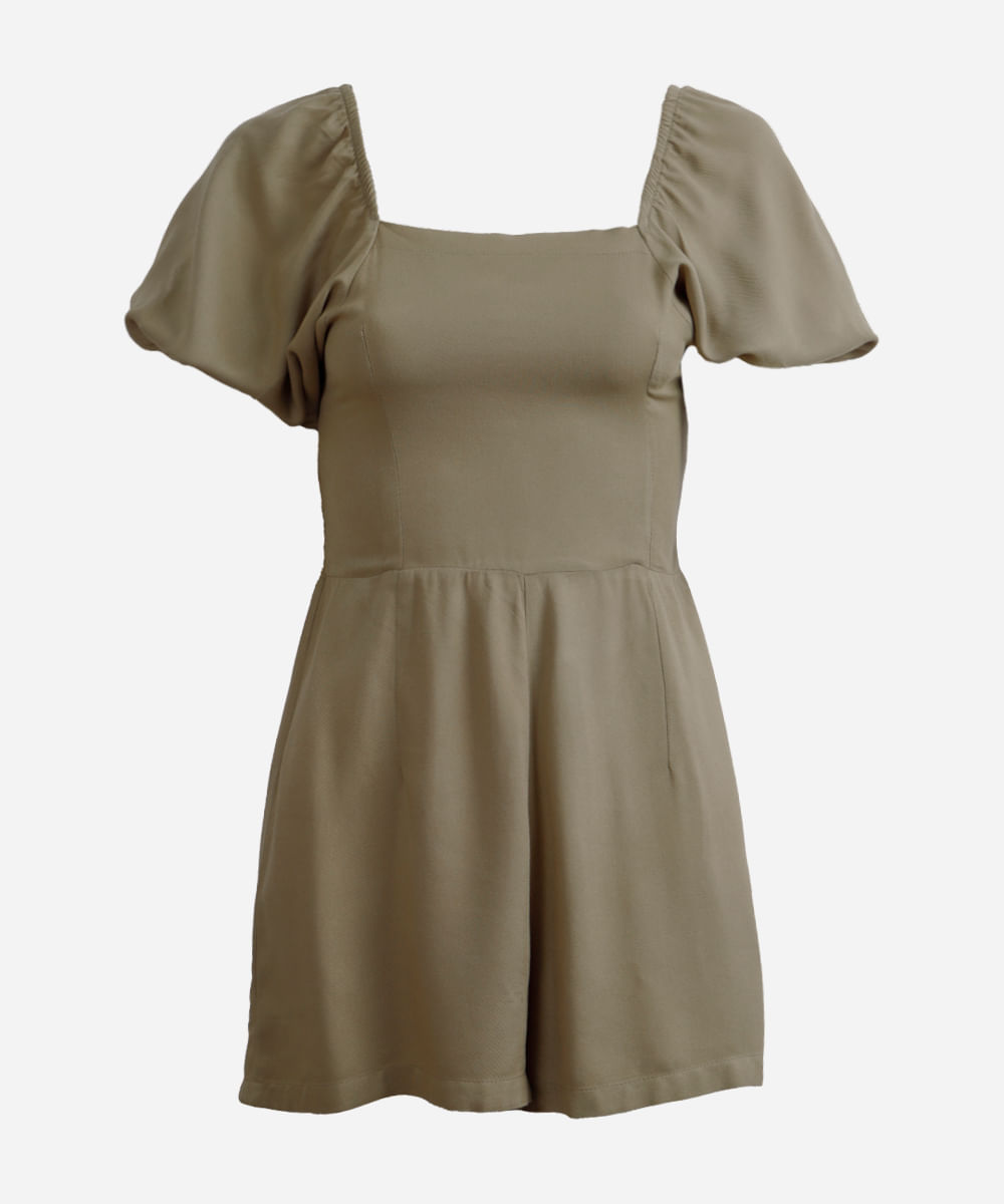 macaquinho juvenil de viscose manga bufante verde